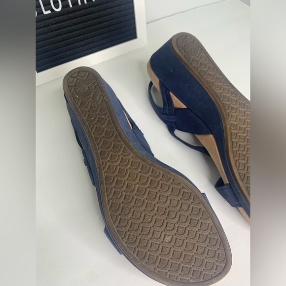 Ugg Kenley Navy Leather Strappy Slingback Wedges Size 9 - Picture 10 of 12